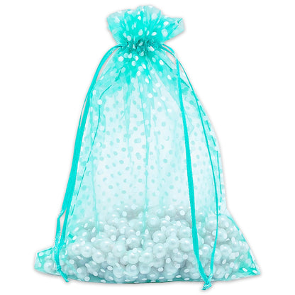 Teal with White Polka Dot Organza Drawstring Pouch Gift Bags