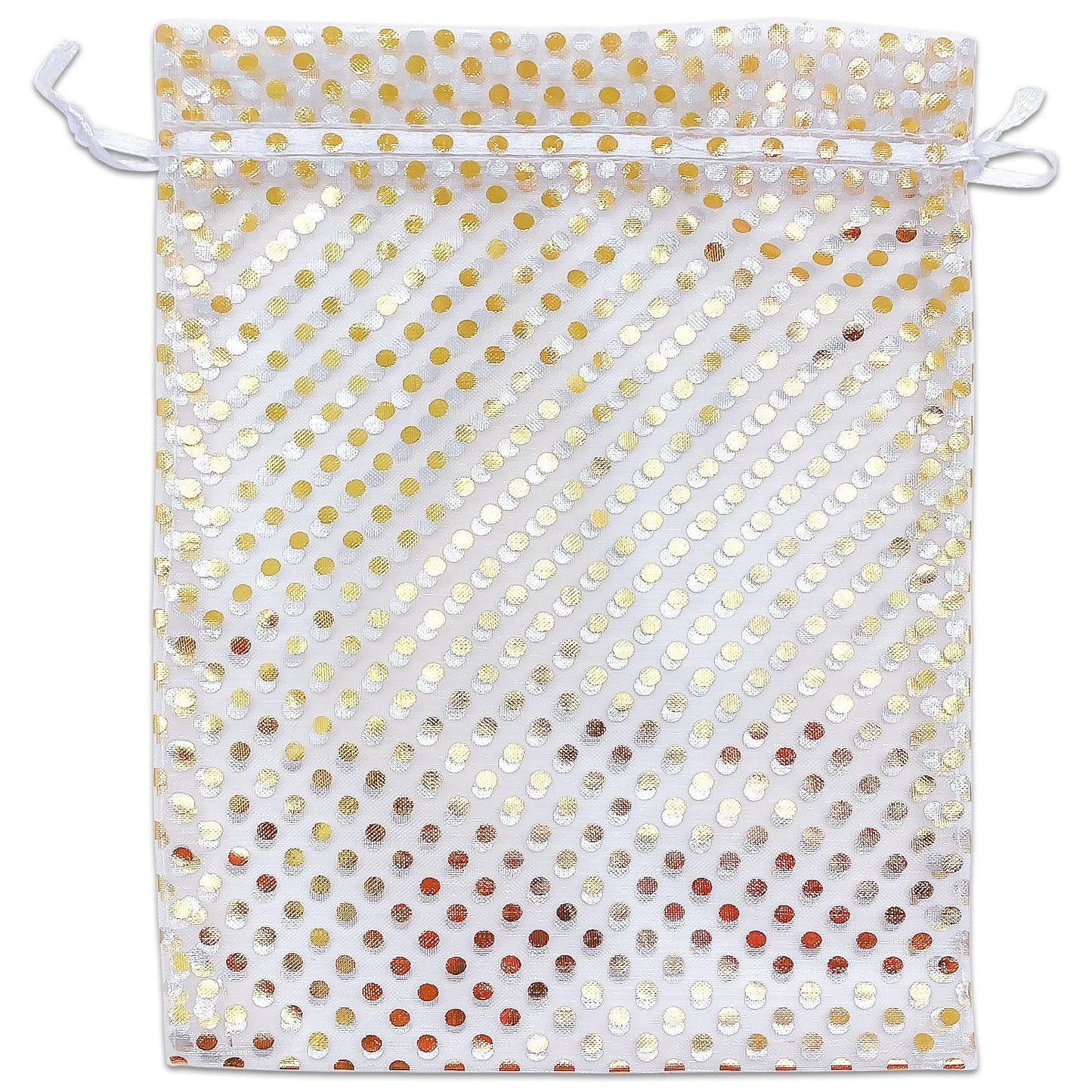 White with Gold Polka Dot Organza Drawstring Pouch Gift Bags