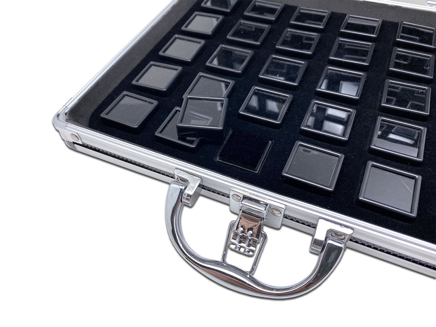 60 Black Gem Boxes with Aluminum Display Case