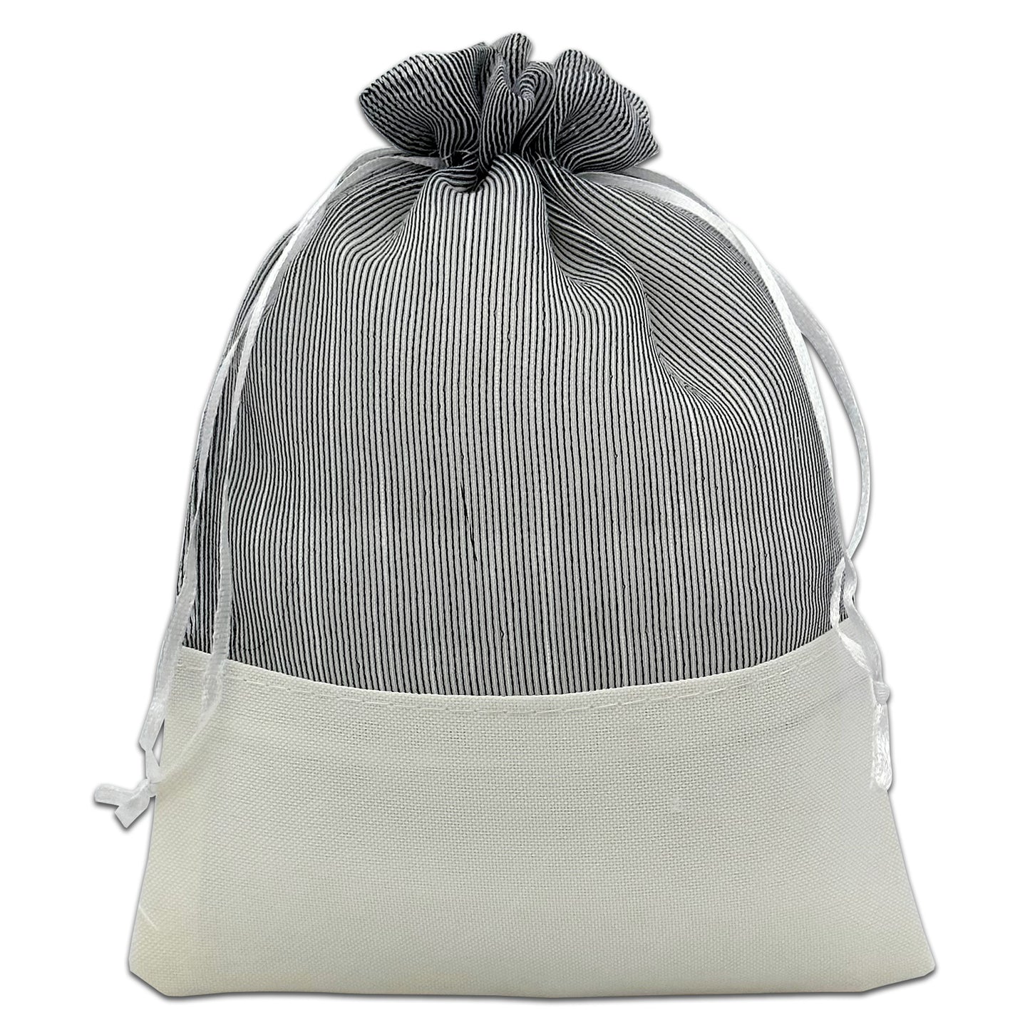 Black Organza and White Linen Drawstring Pouch Gift Bags