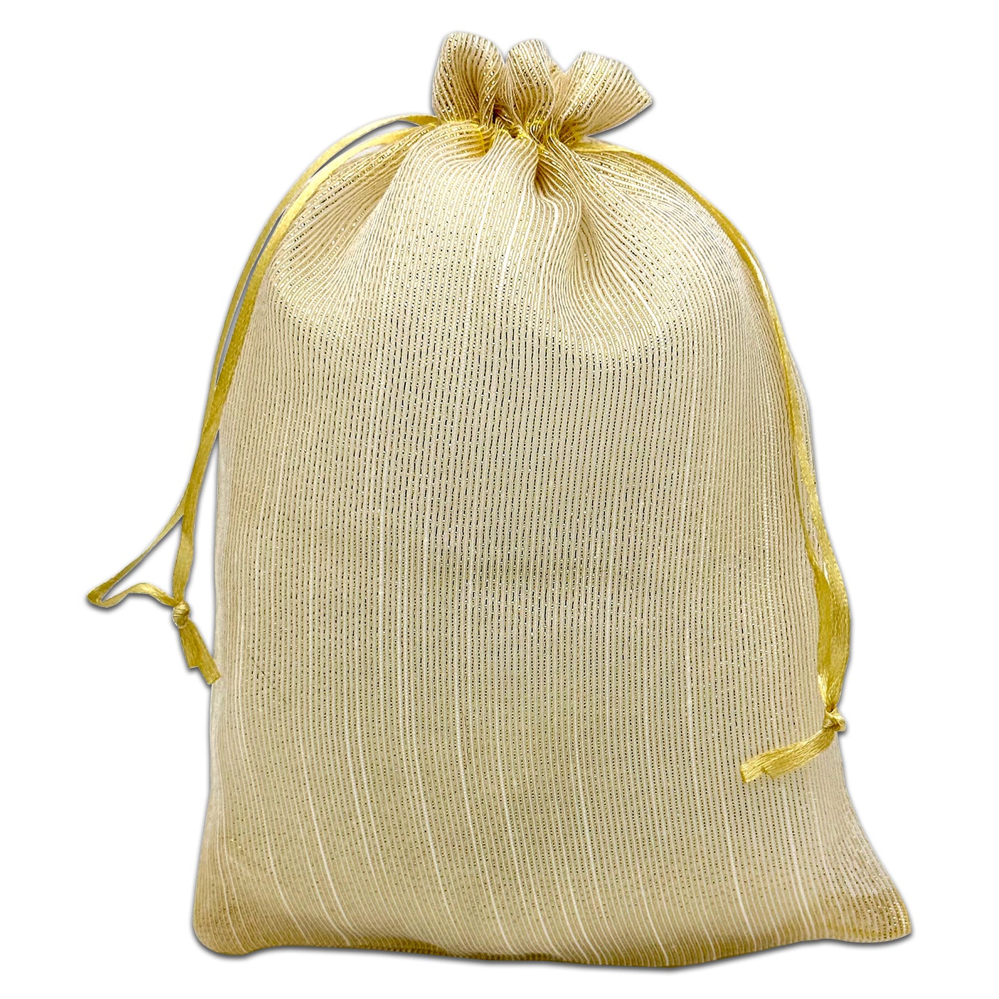 96-Pack Gold Striped Weave Organza Drawstring Pouch Gift Bags