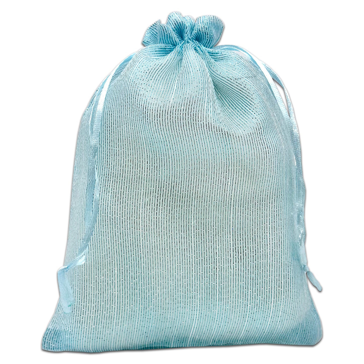 96-Pack Light Blue Striped Weave Organza Drawstring Pouch Gift Bags
