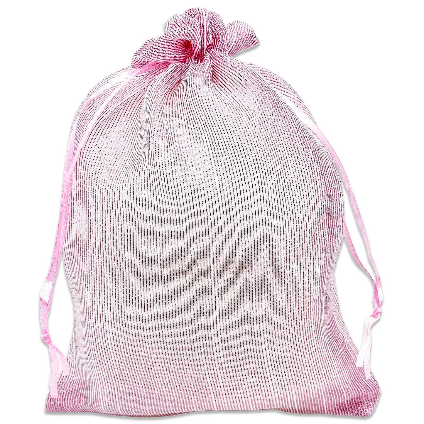 96-Pack Pink Striped Weave Organza Drawstring Pouch Gift Bags