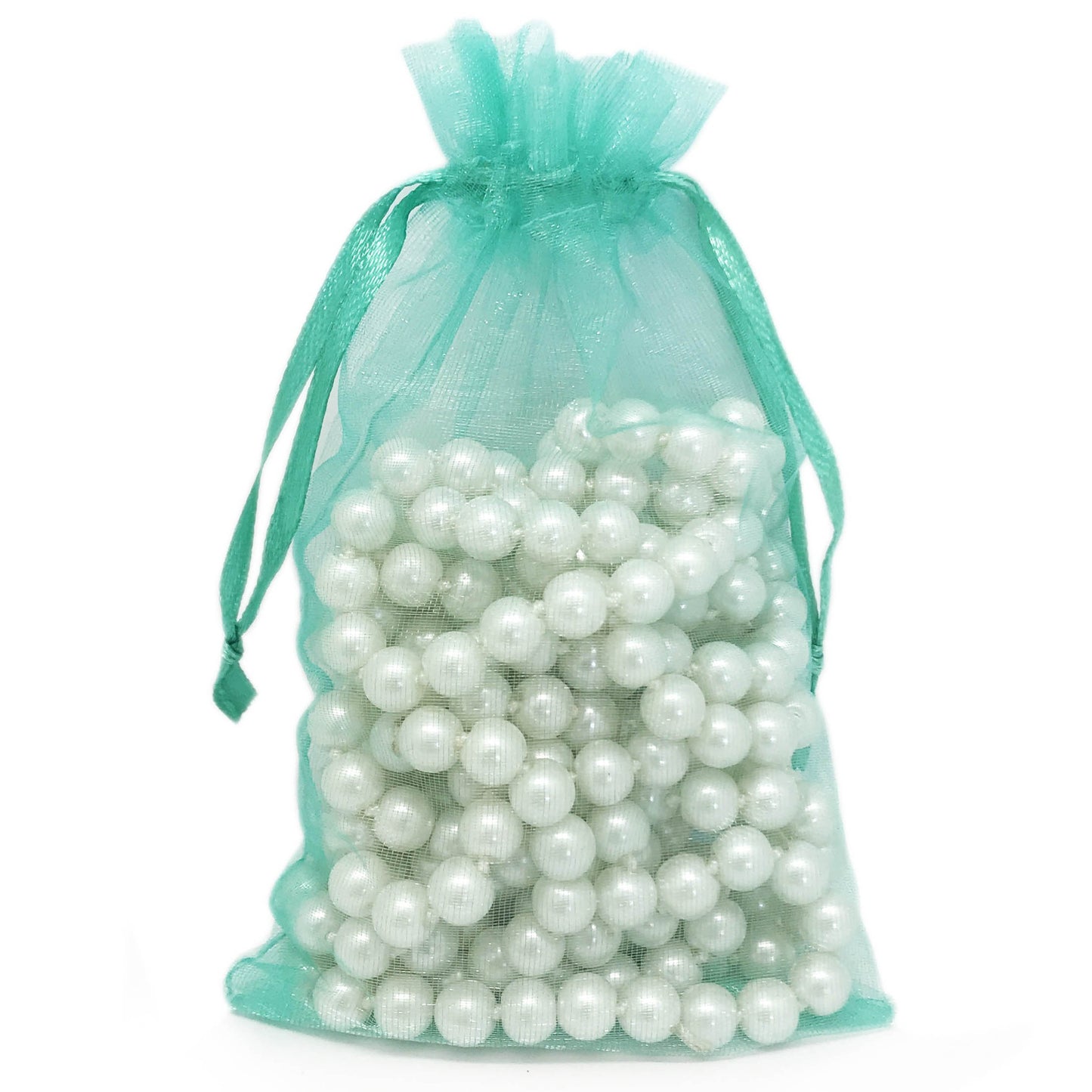 Teal Green Organza Drawstring Pouches