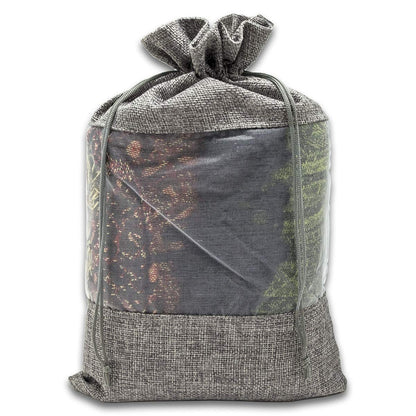7 1/2" x 11 1/2" Linen Burlap and Sheer Organza Gray Gift Bag