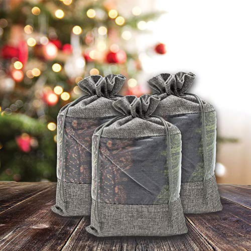 7 1/2" x 11 1/2" Linen Burlap and Sheer Organza Gray Gift Bag