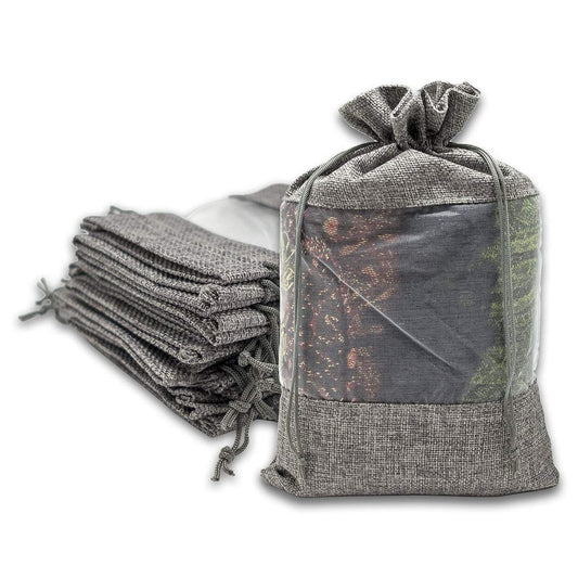 7 1/2" x 11 1/2" Linen Burlap and Sheer Organza Gray Gift Bag