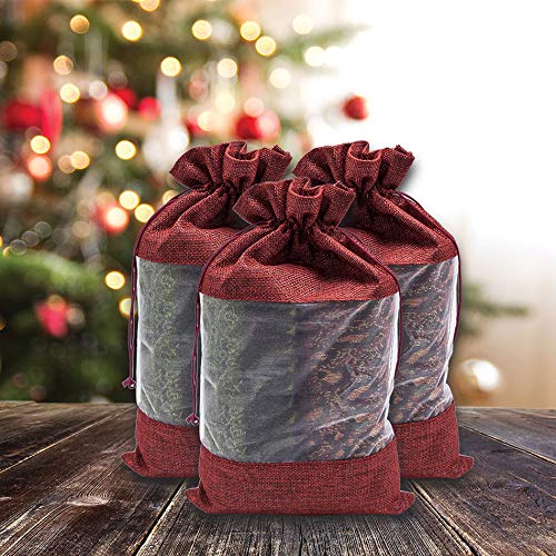 7 1/2" x 11 1/2" Linen Burlap and Sheer Organza Maroon Gift Bag