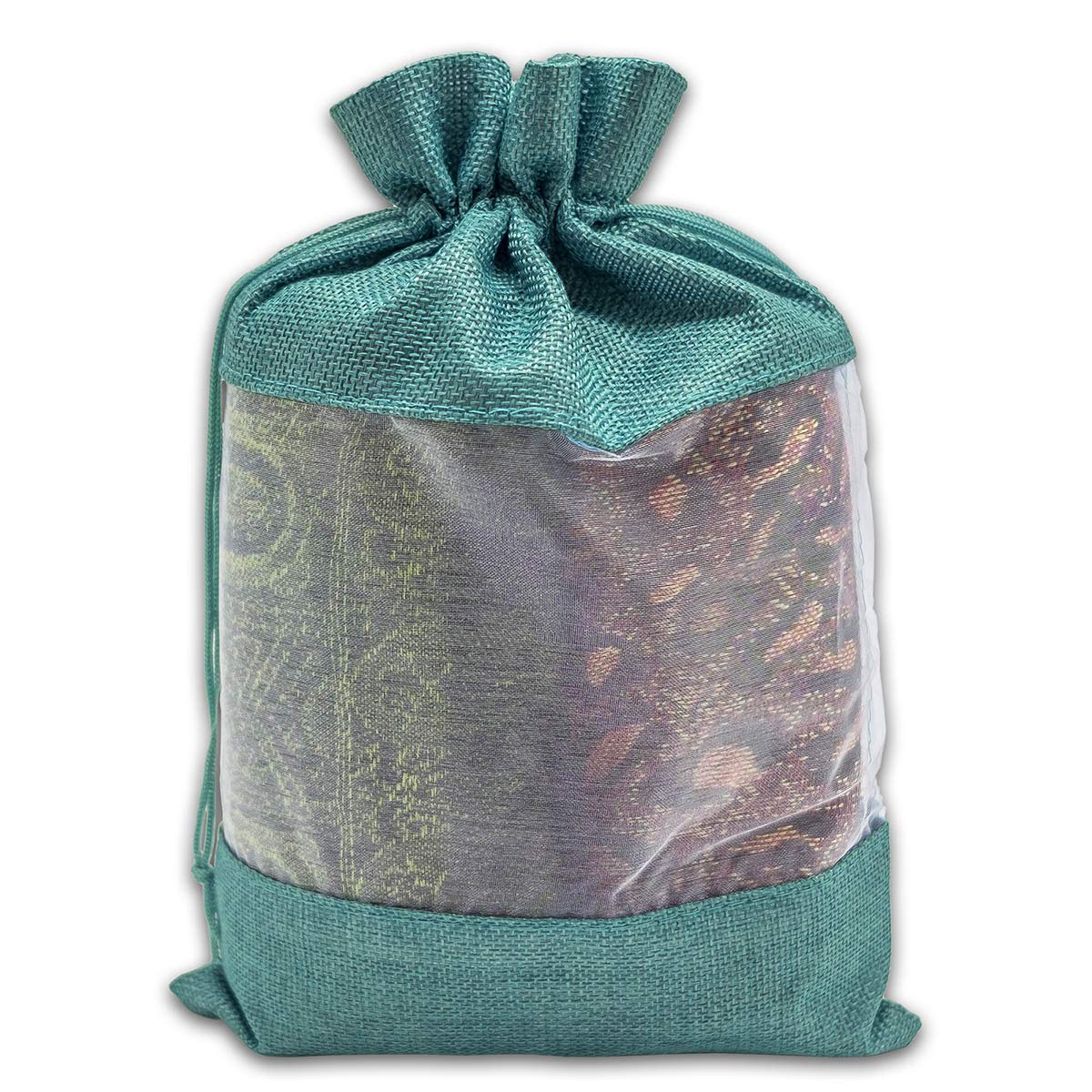 7 1/2" x 11 1/2" Linen Burlap and Sheer Organza Teal Blue Gift Bag