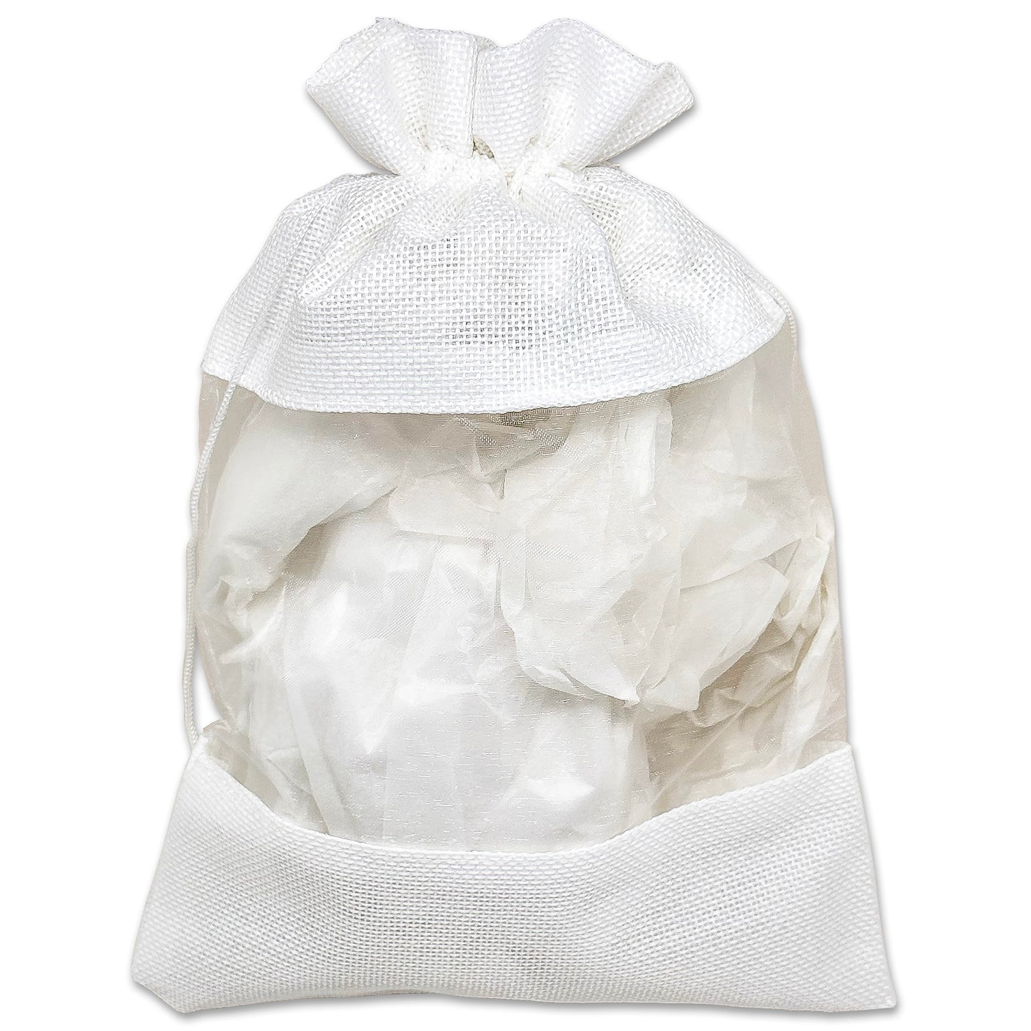 7 1/2" x 11 1/2" White Linen Burlap and Sheer Organza Gift Bag