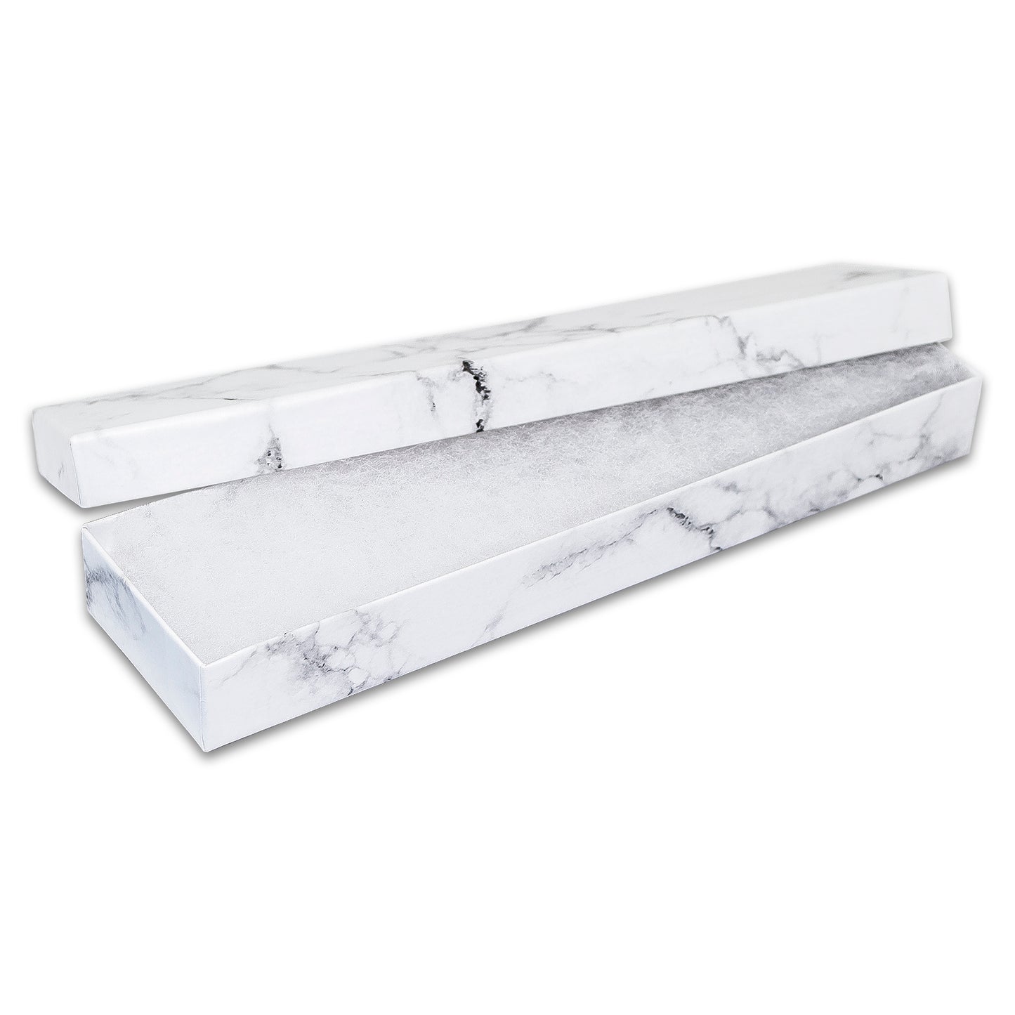 8" x 2" x 1" Marble White Cotton Filled Box