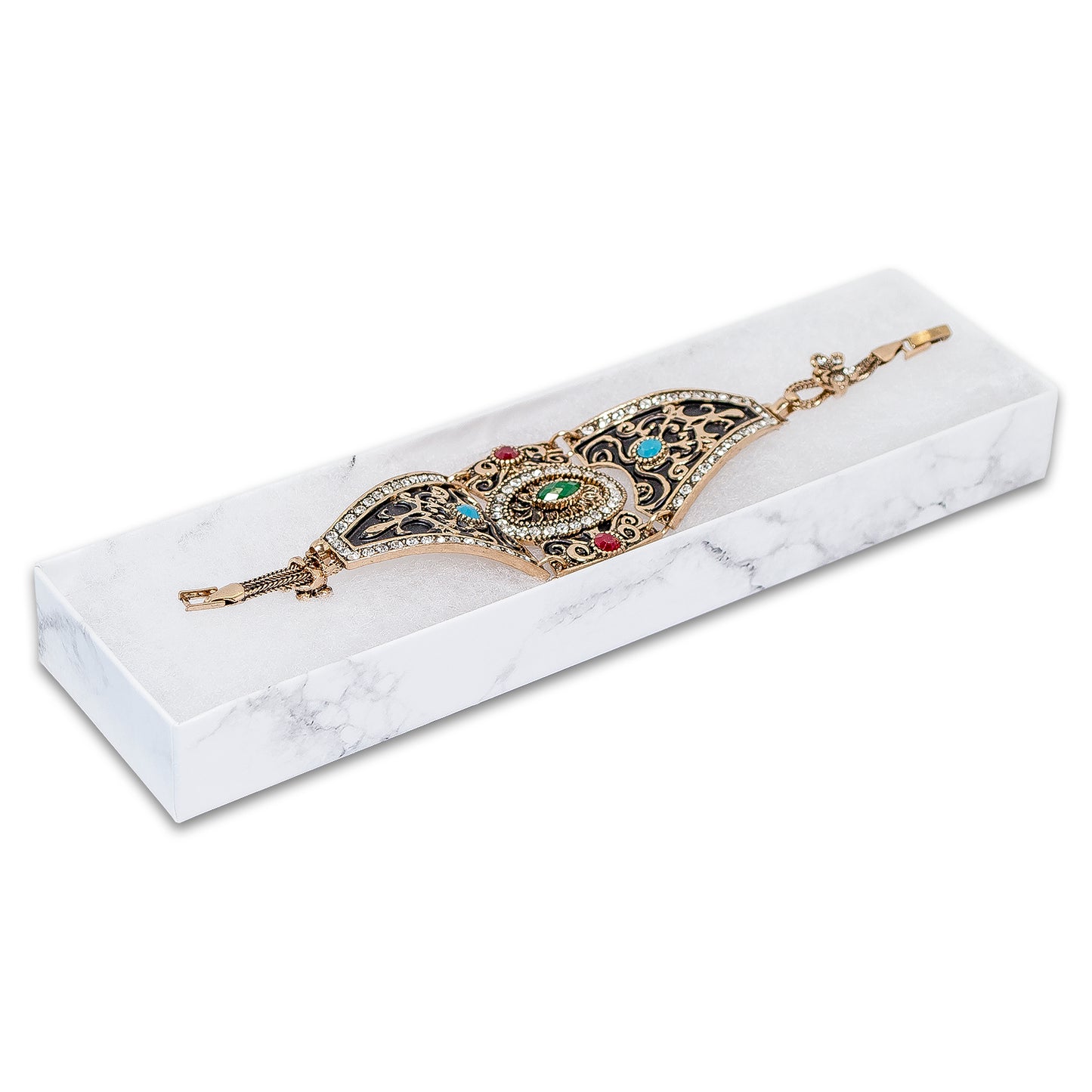 8" x 2" x 1" Marble White Cotton Filled Box