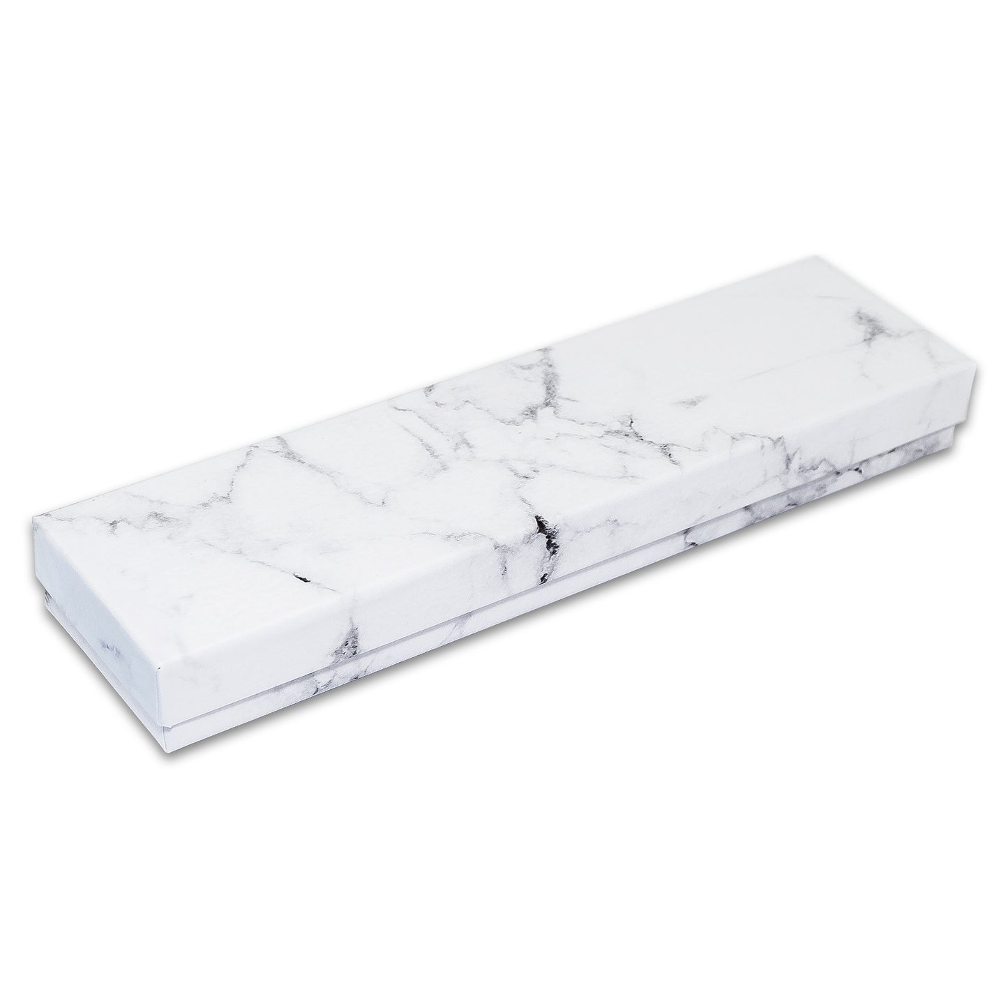 8" x 2" x 1" Marble White Cotton Filled Box