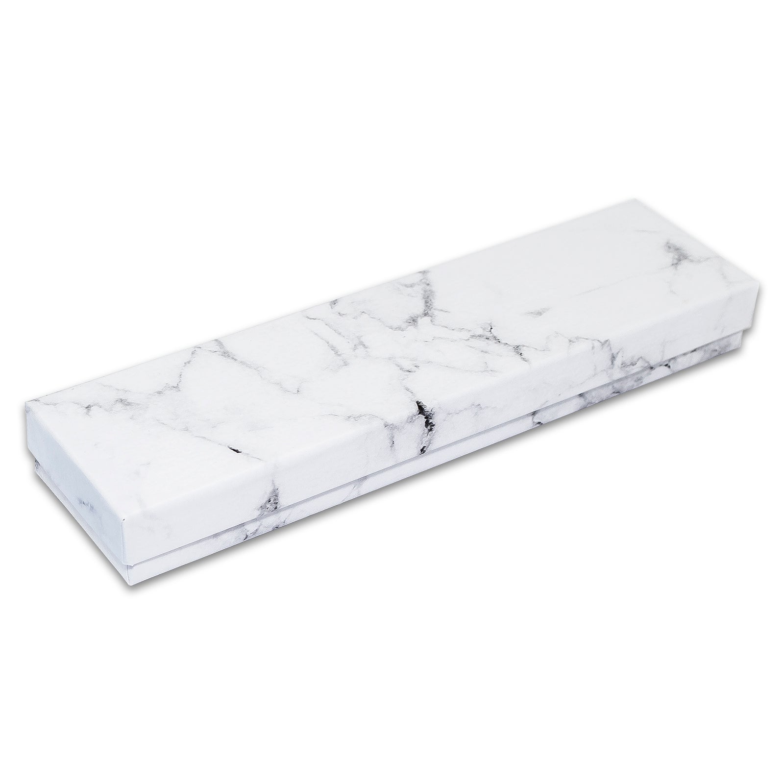 8" x 2" x 1" Marble White Cotton Filled Box