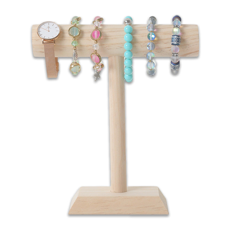 8.5" Tall Natural Wood Single Round T-Bar Bracelet Display