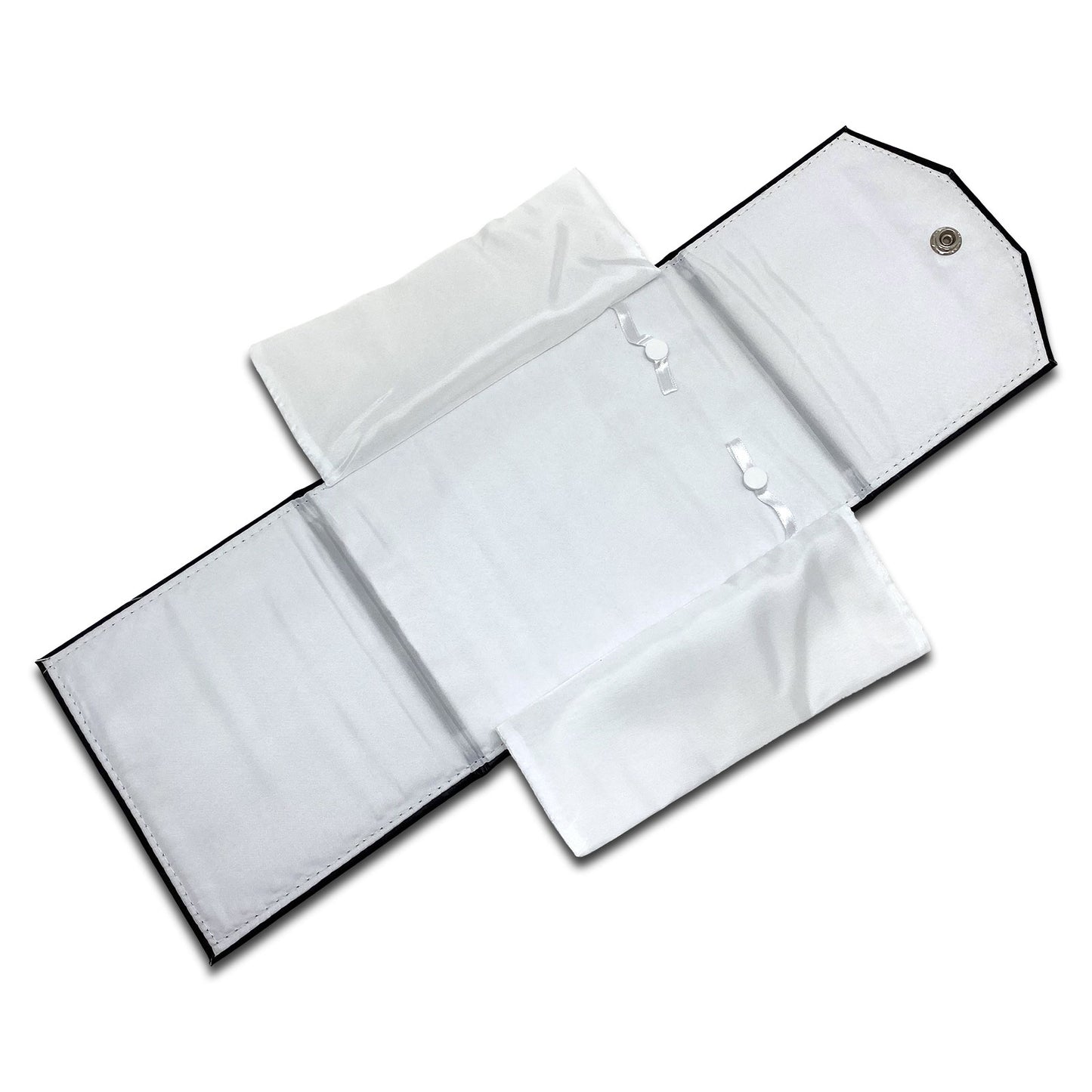 6" x 8 1/4" Black Leatherette Folding Necklace Pouch with Silk Interior