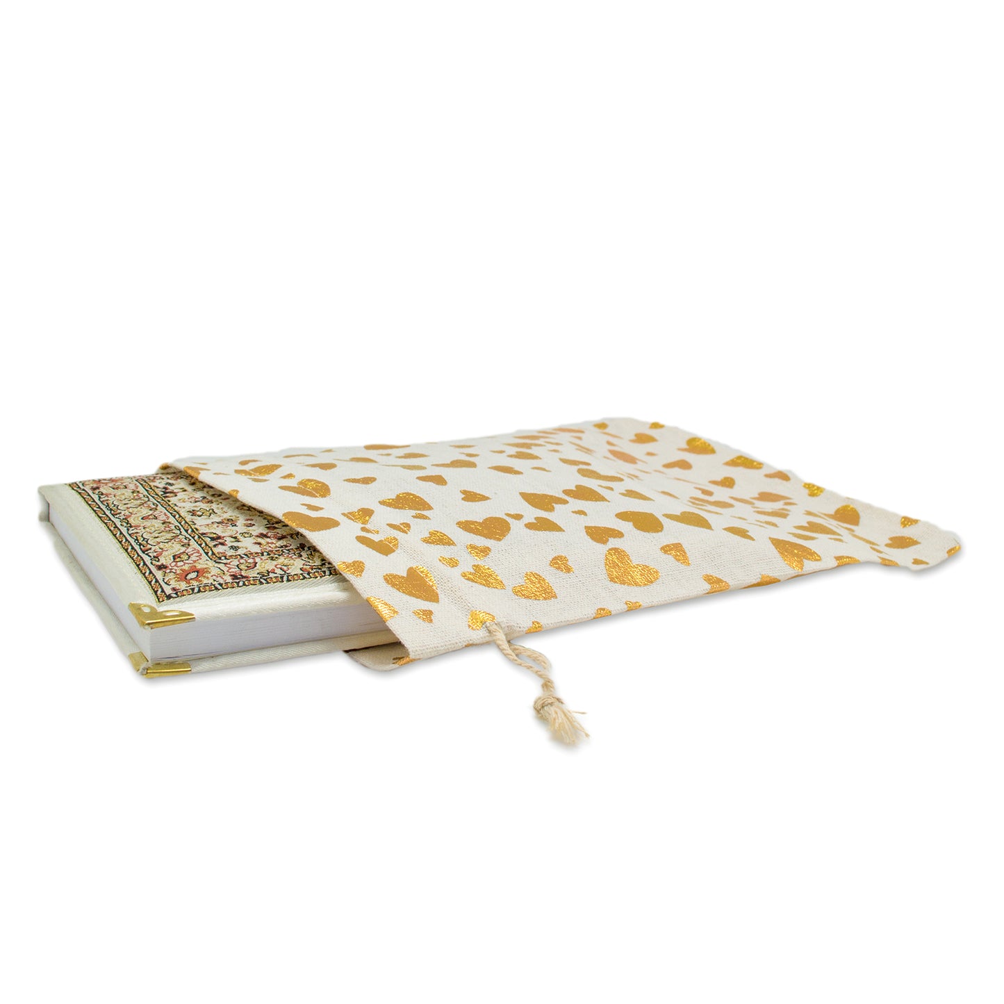 8" x 10" Cotton Muslin Gold Heart Drawstring Gift Bags