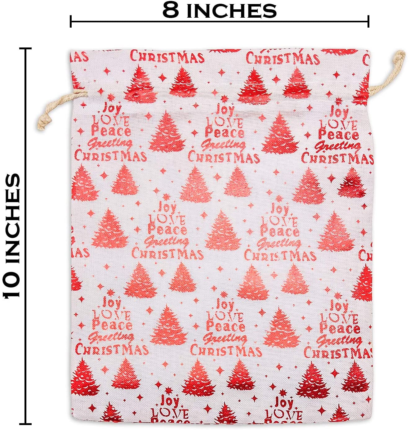 8" x 10" Cotton Muslin Red Christmas Tree Drawstring Gift Bags