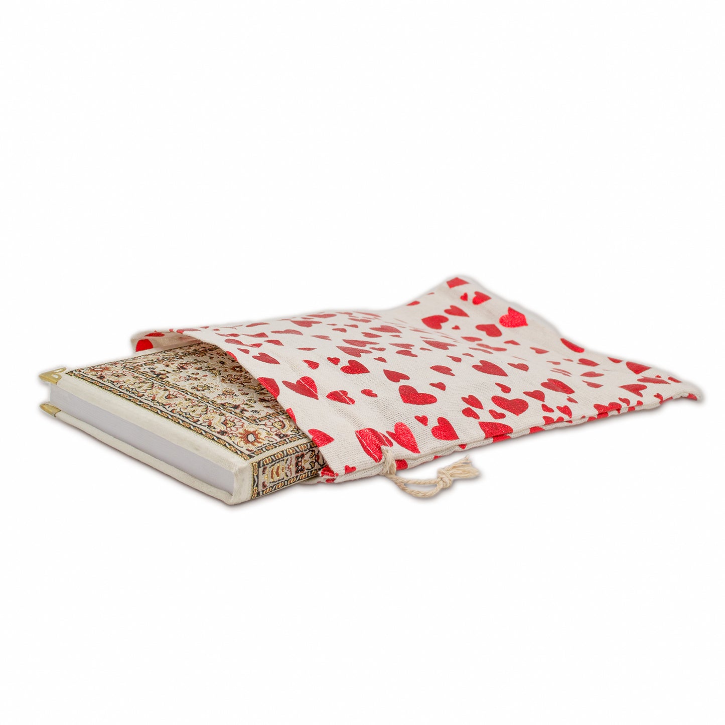 8" x 10" Cotton Muslin Red Heart Drawstring Gift Bags