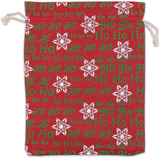 8" x 10" Jute Burlap Red Christmas Ho Ho Ho Drawstring Gift Bags
