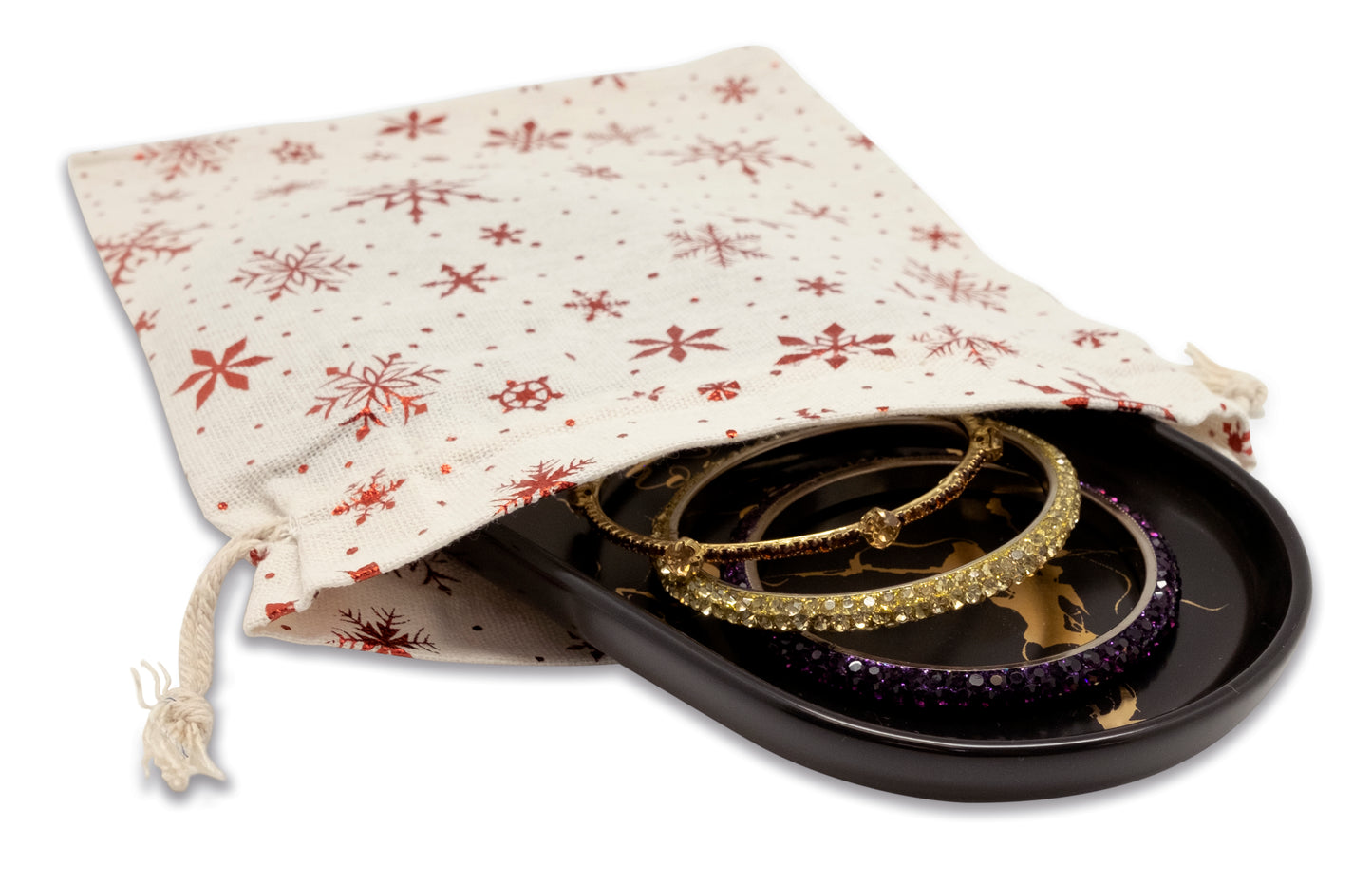 8" x 10" Cotton Muslin Red Snowflake Drawstring Gift Bags