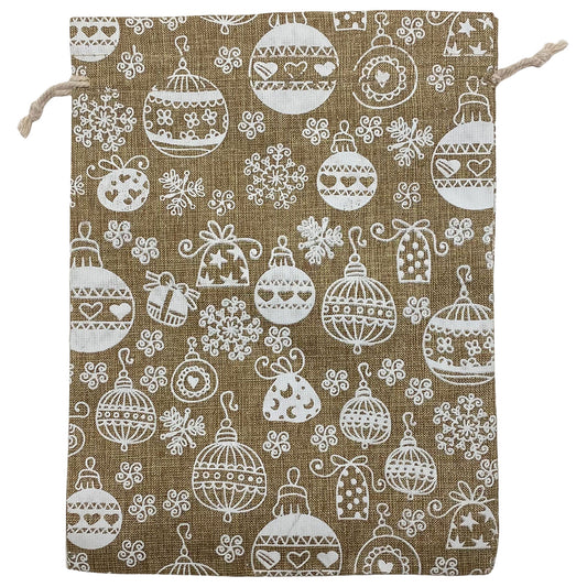 8" x 10" Jute Burlap White Christmas Ornament Drawstring Gift Bags