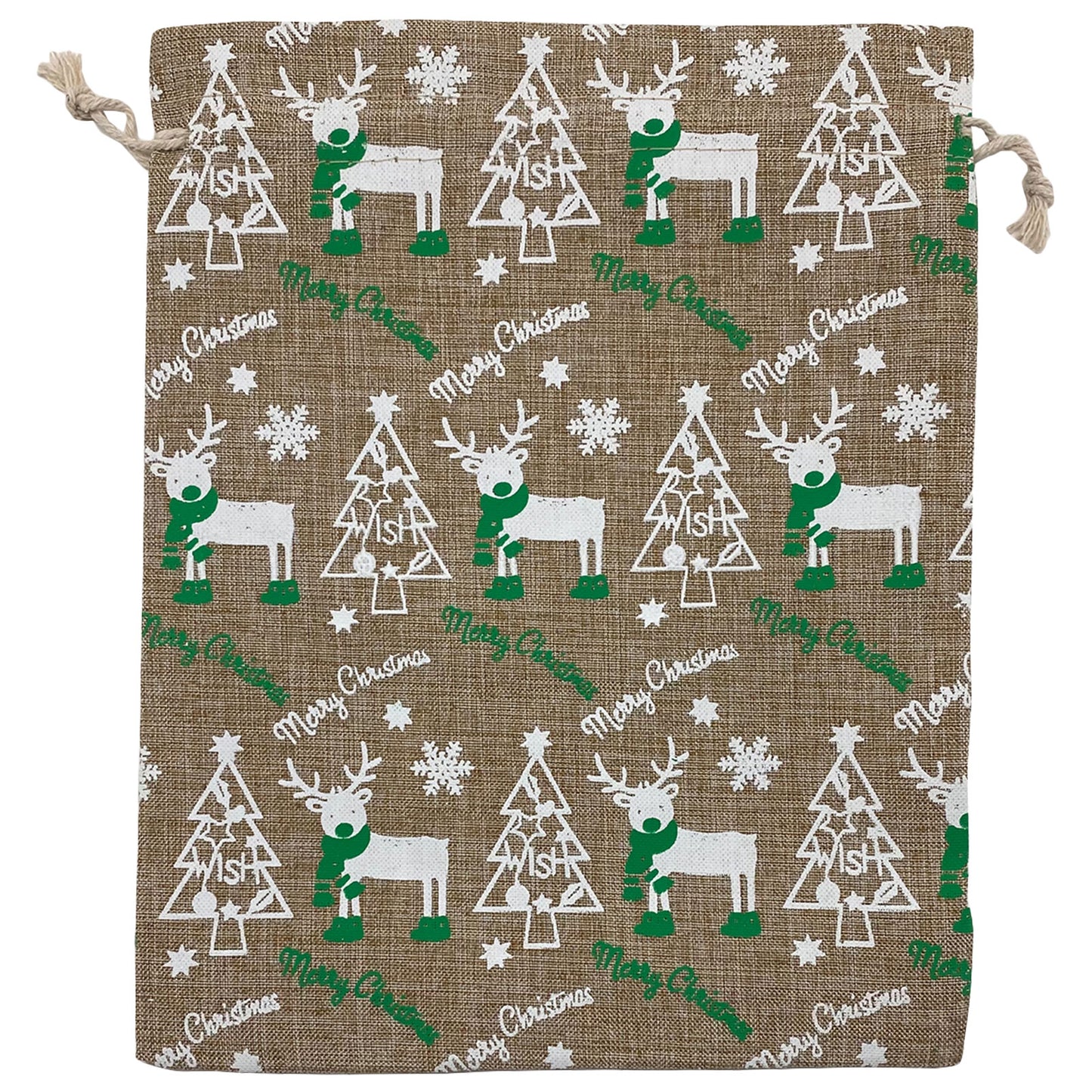 8" x 10" Jute Burlap White Reindeer Christmas Drawstring Gift Bags