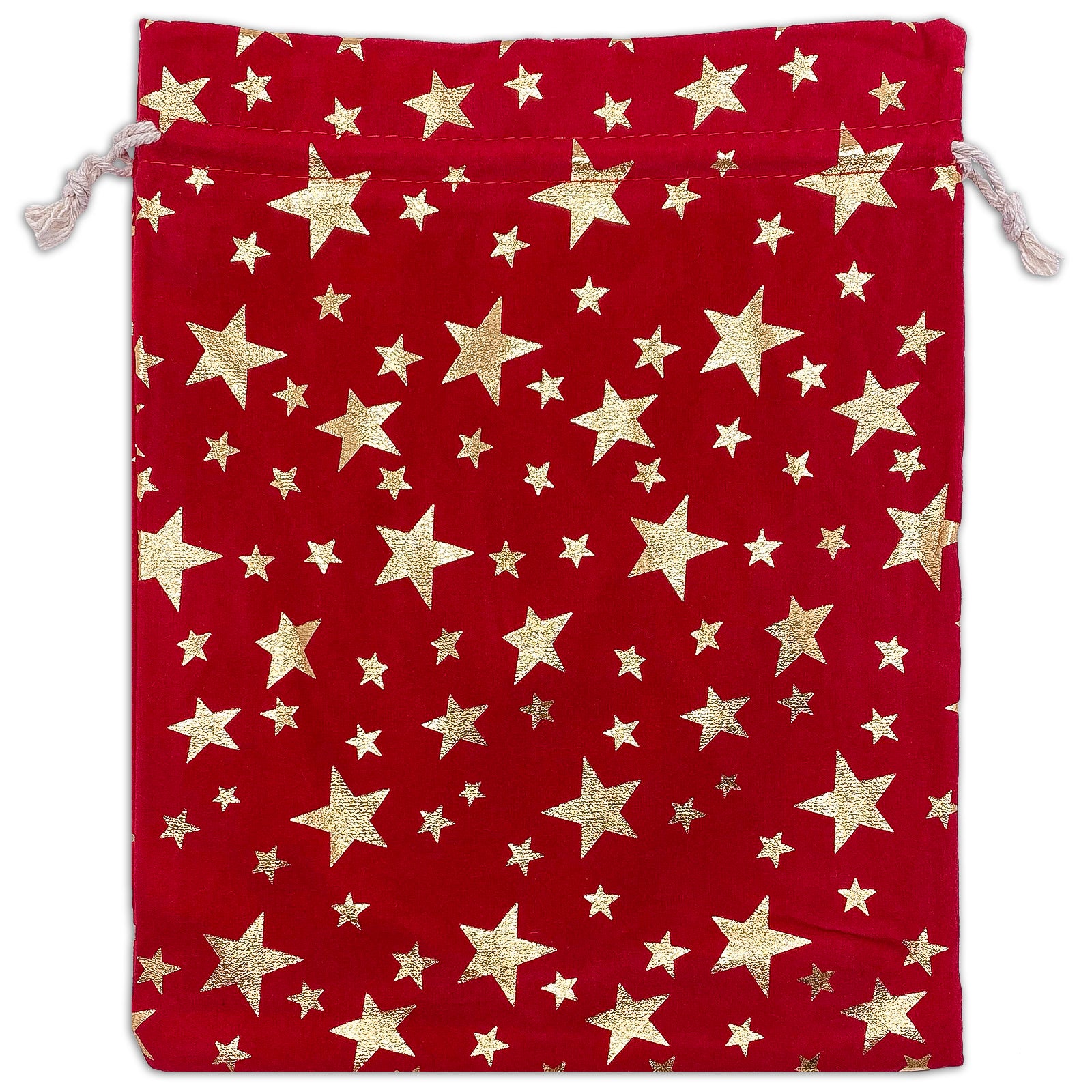 8" x 10" Red Velvet Gold Star Christmas Drawstring Gift Bags