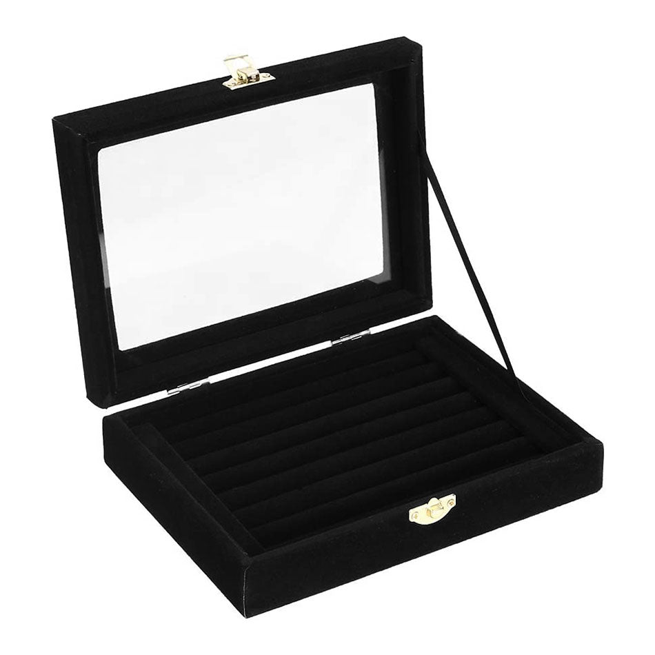 8" x 6" Black Velvet Ring Display Case w/ Glass Top