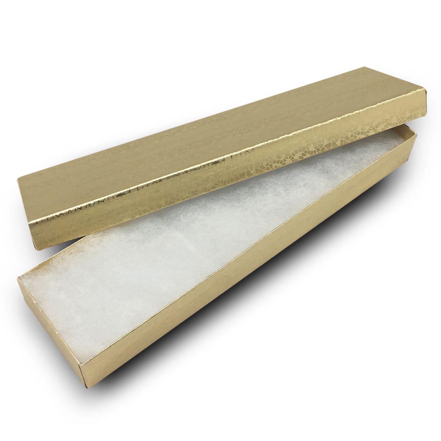 8" x 2" x 1" Gold Foil Cotton Filled Paper Boxes