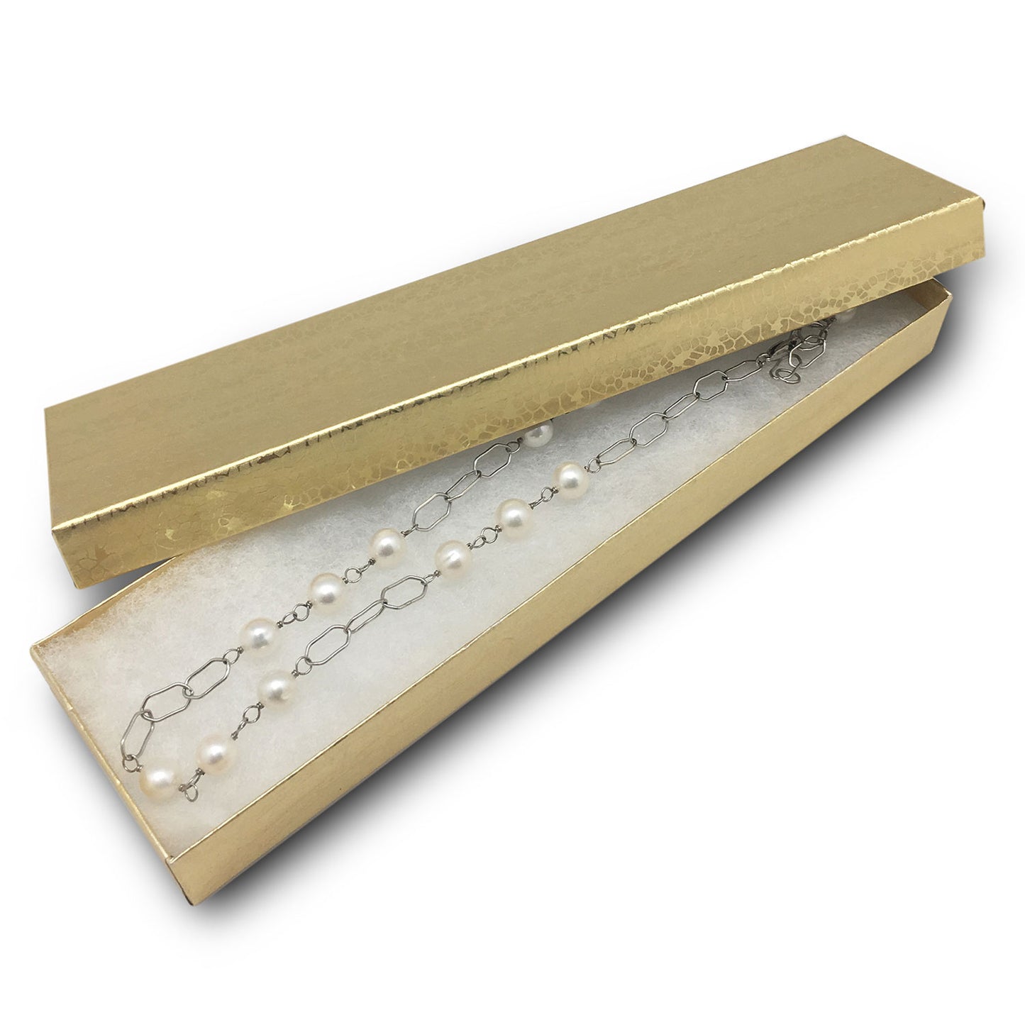 8" x 2" x 1" Gold Foil Cotton Filled Paper Boxes