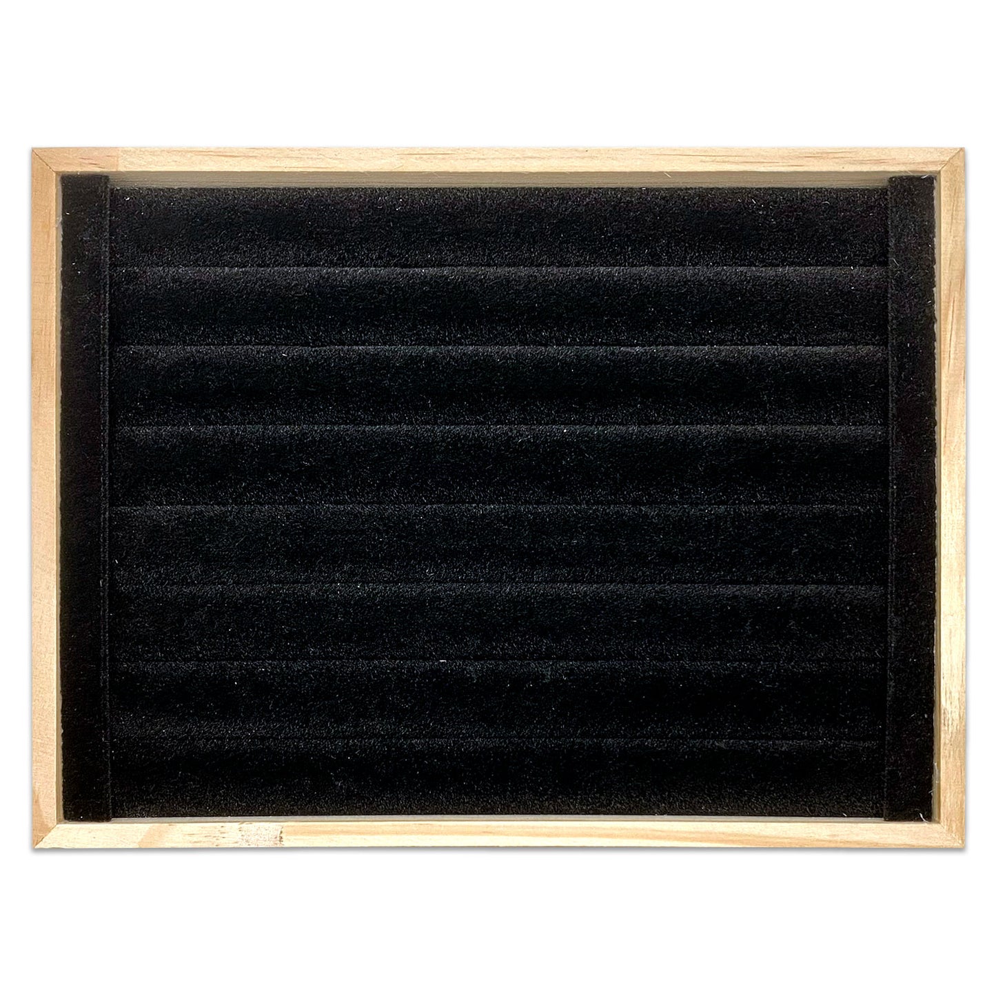 9 1/2" x 7" Wood Black Velvet 8 Roll Ring Display Tray