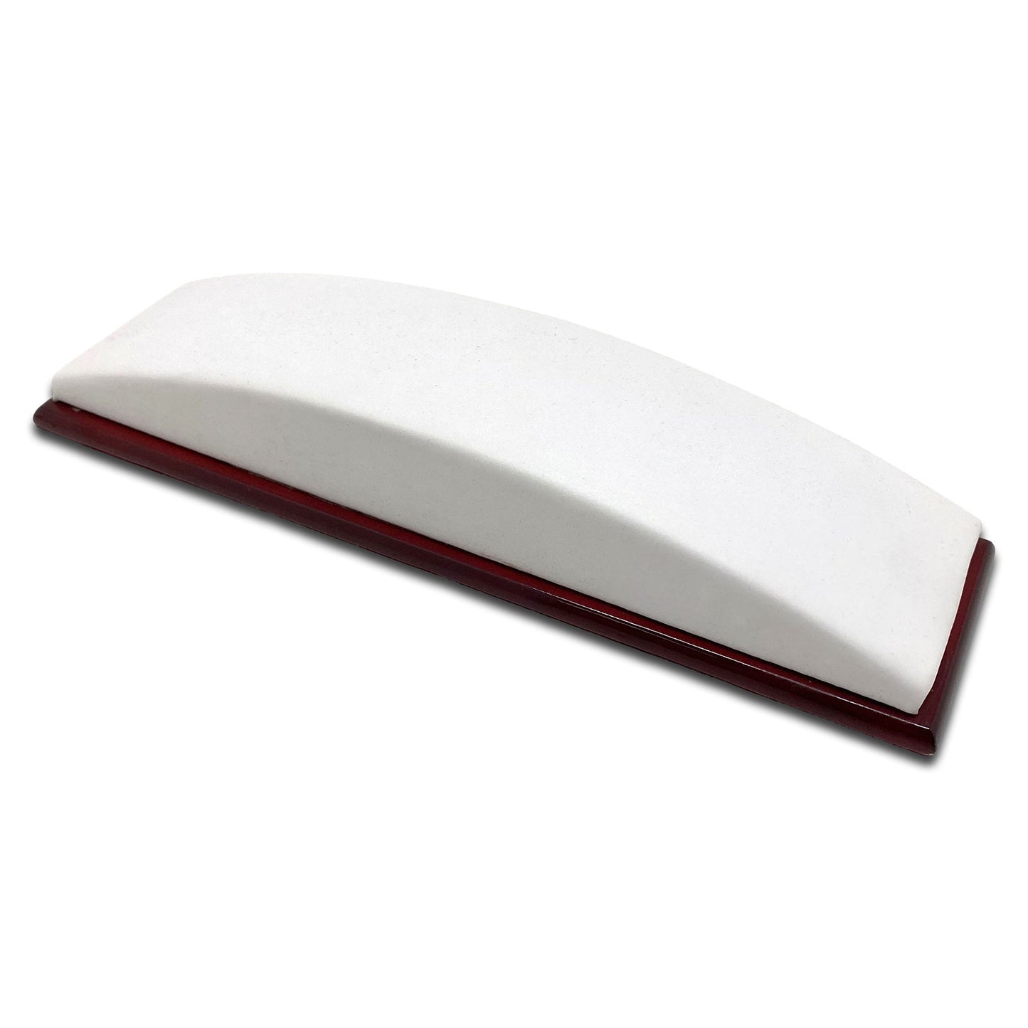 9" x 2 1/2" White Leatherette Bracelet Jewelry Display with Rosewood Base
