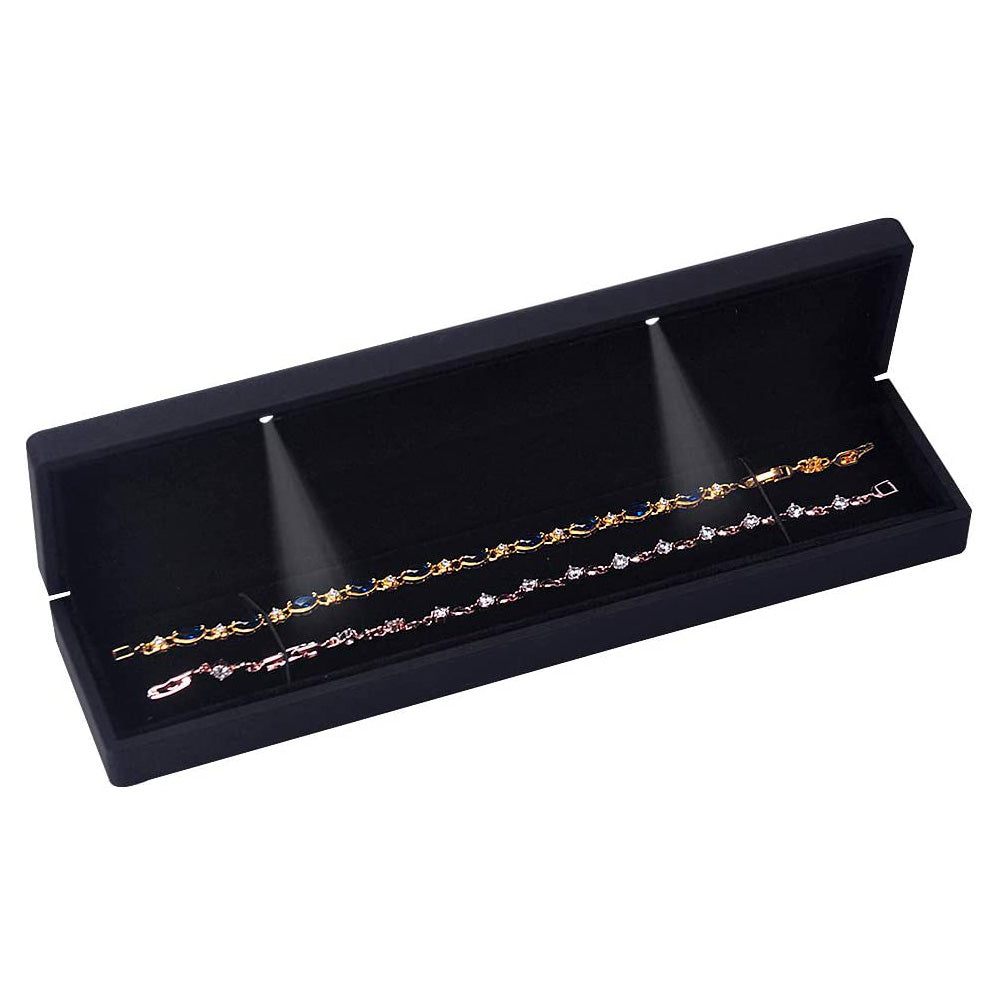 9" x 2 1/8" Matte Black Plastic Bracelet Jewelry Box with LED Light