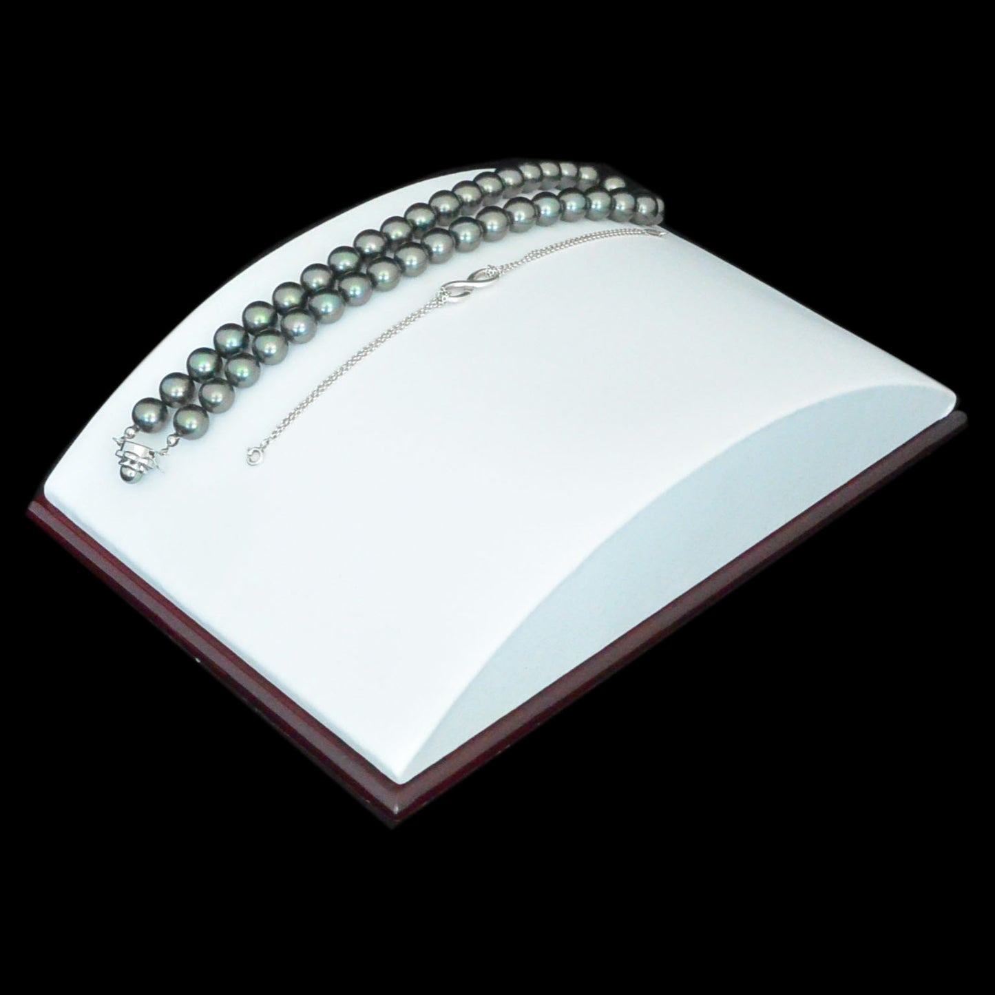 White Leatherette Multi Jewelry Ramp with Wooden Base