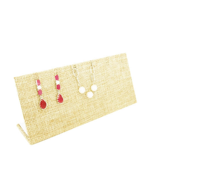 6" x 1 3/4"x 2 3/4" Beige Burlap Earrings and Necklace Display