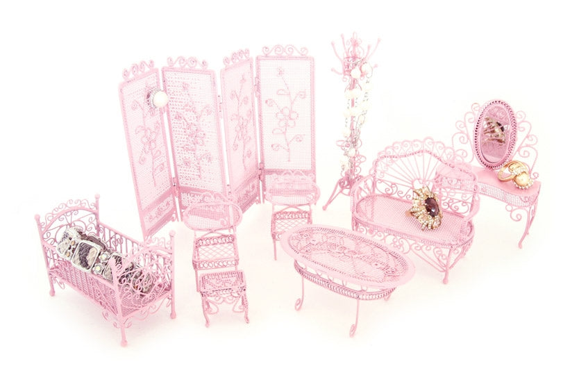 9 Piece Pink Jewelry Showcase Display Mini Furniture Set