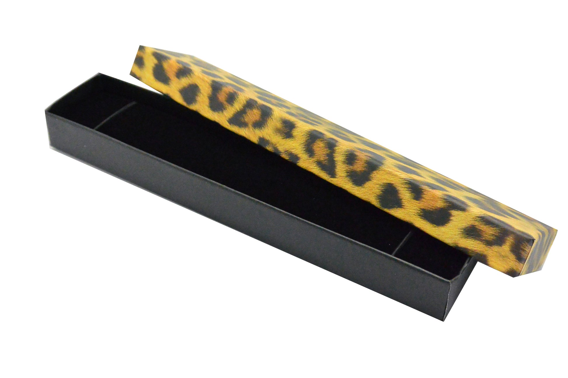 8"x1 1/2" Black with Leopard Print Paper Watch Bracelet Box