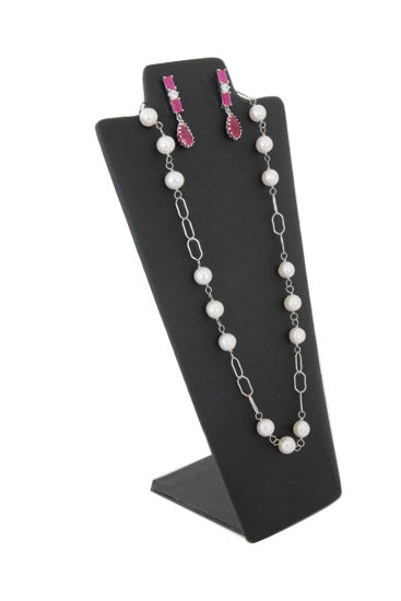 8 7/8"H Tall Black Leather Necklace and Earring Easel Neckform