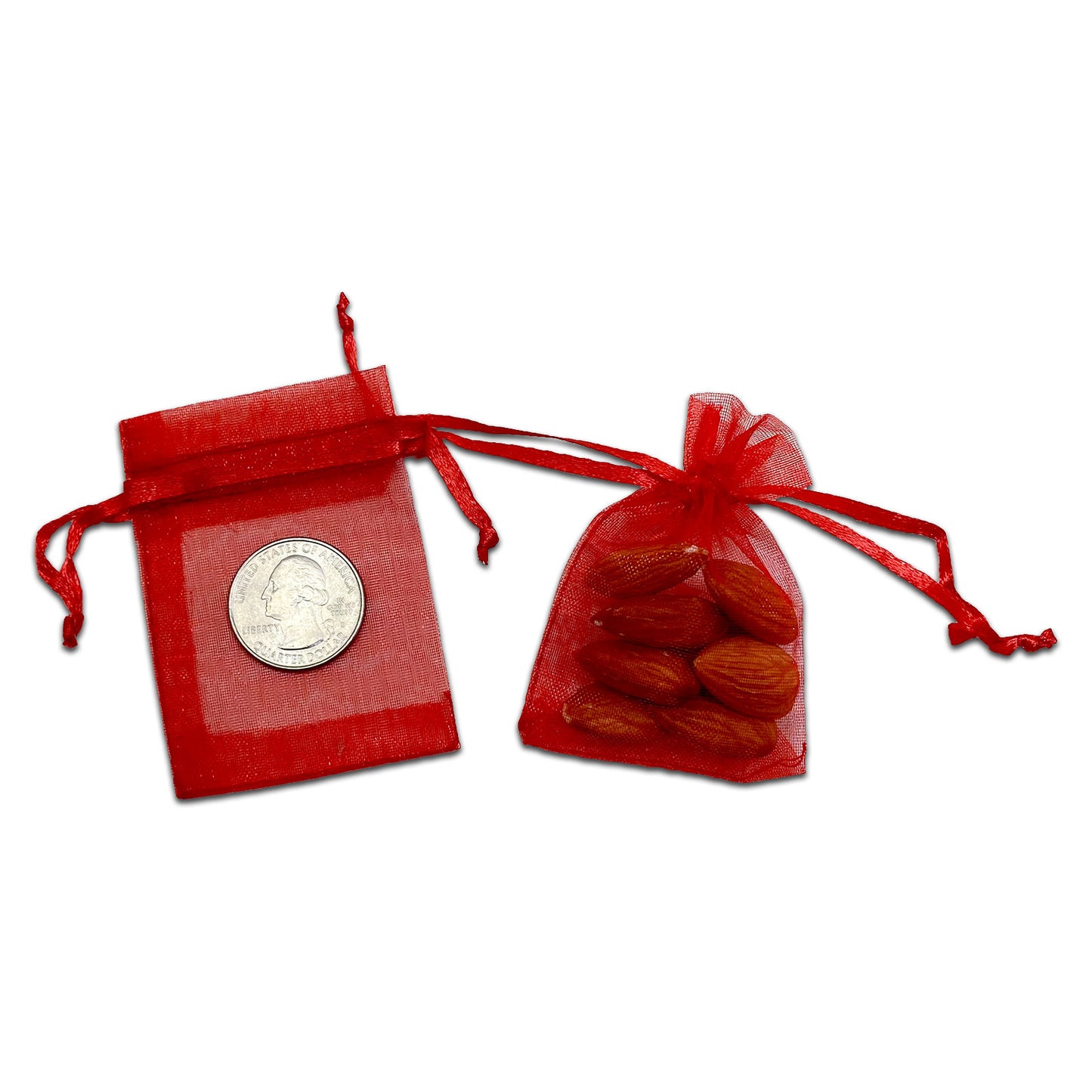 Red Organza Drawstring Pouches