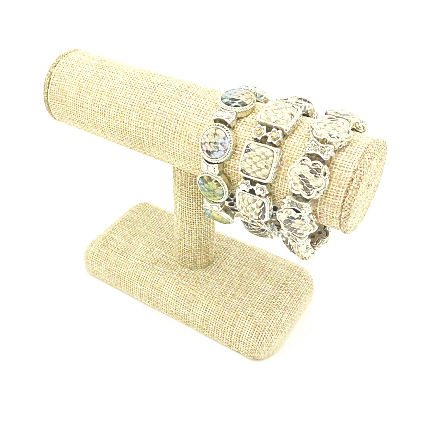 7 1/2"x5"H Beige Burlap Single Round T-Bar Jewelry Display