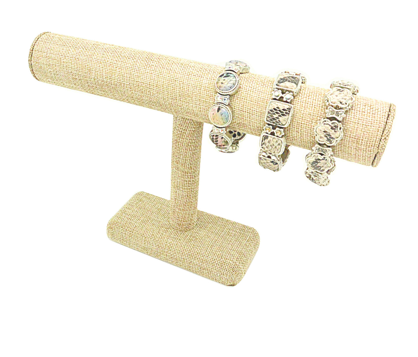 11 1/4"Wx7"H Beige Burlap Single Round T-Bar Jewelry Display