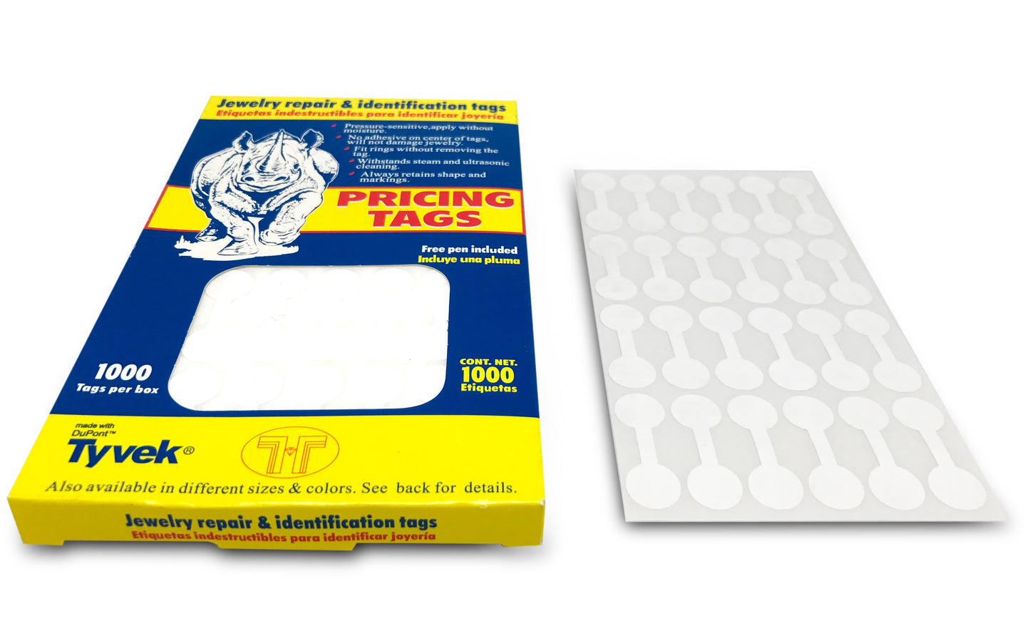 White Tear-Proof Self Sticky Rhino Dumbbell Tags