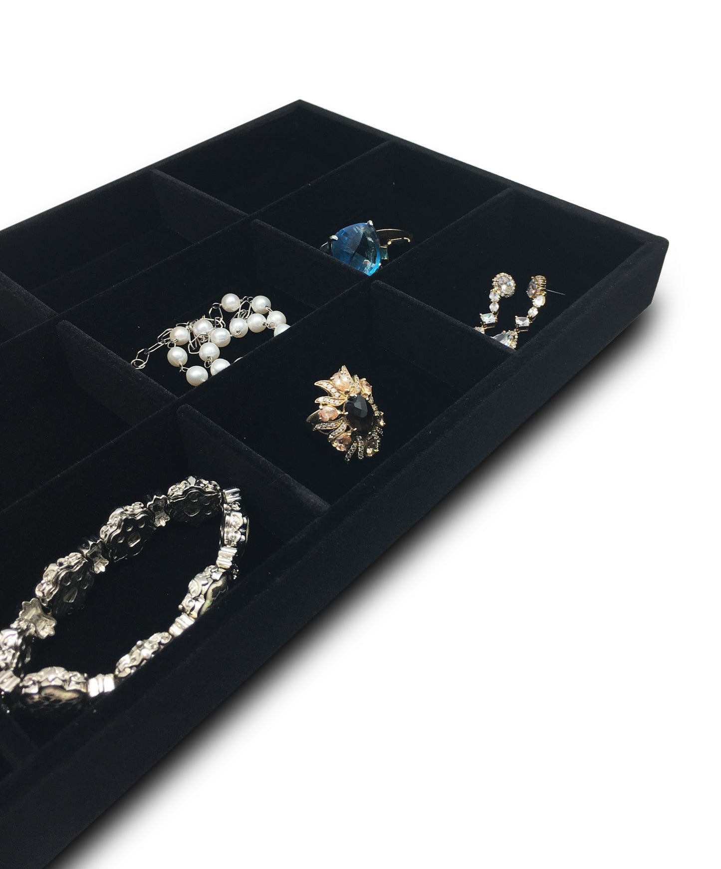 Deluxe Black Velvet 12 Compartment Stackable Jewelry Tray