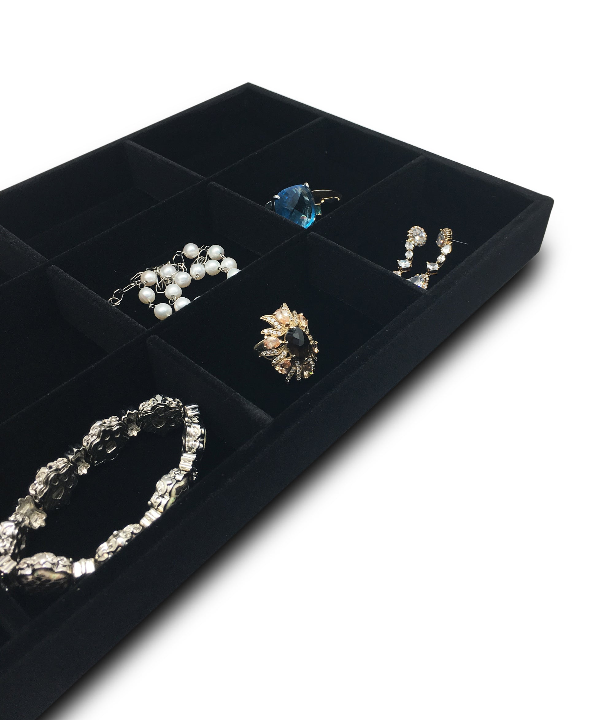 Deluxe Black Velvet 12 Compartment Stackable Jewelry Tray