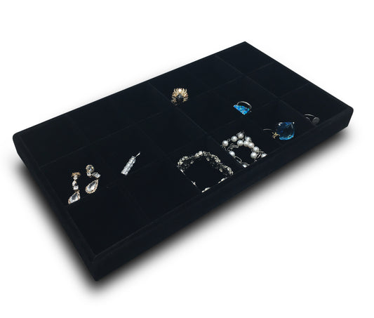 Deluxe Black Velvet 18 Compartment Stackable Jewelry Tray