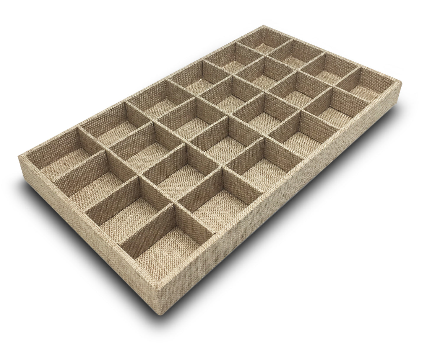 Deluxe Linen Burlap 24 Compartment Stackable Jewelry Tray
