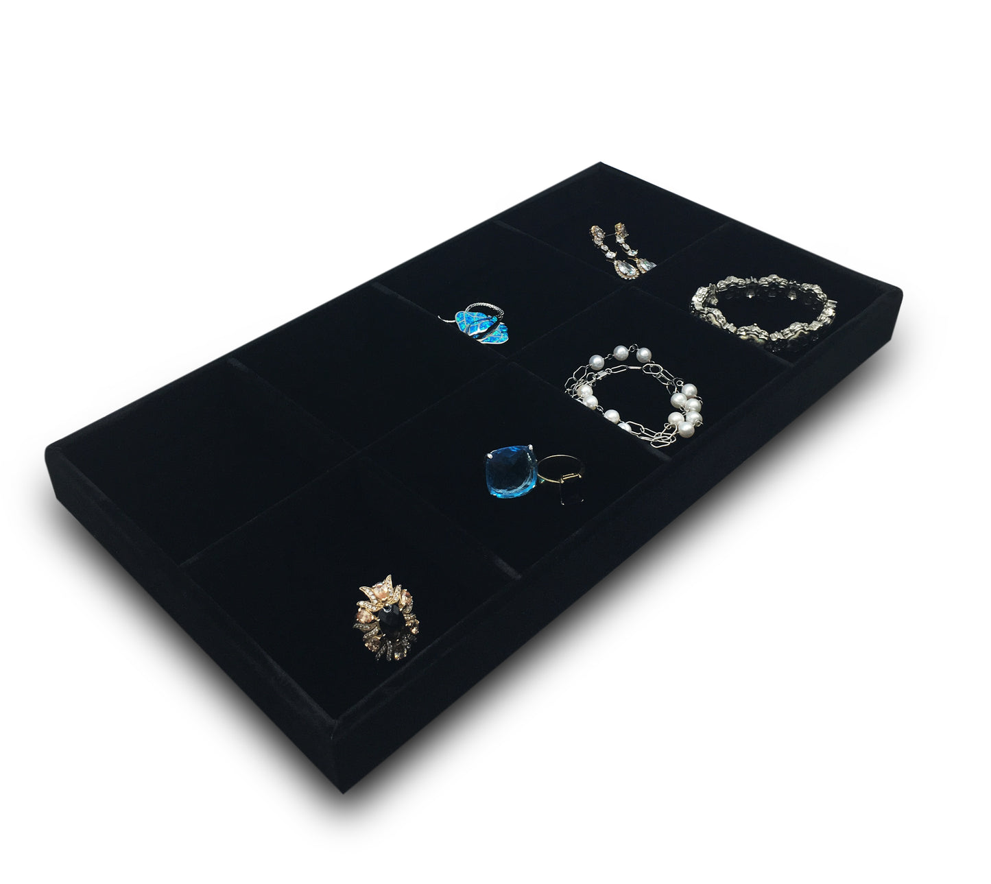 Deluxe Velvet 8 Compartment Stackable Jewelry Display Tray
