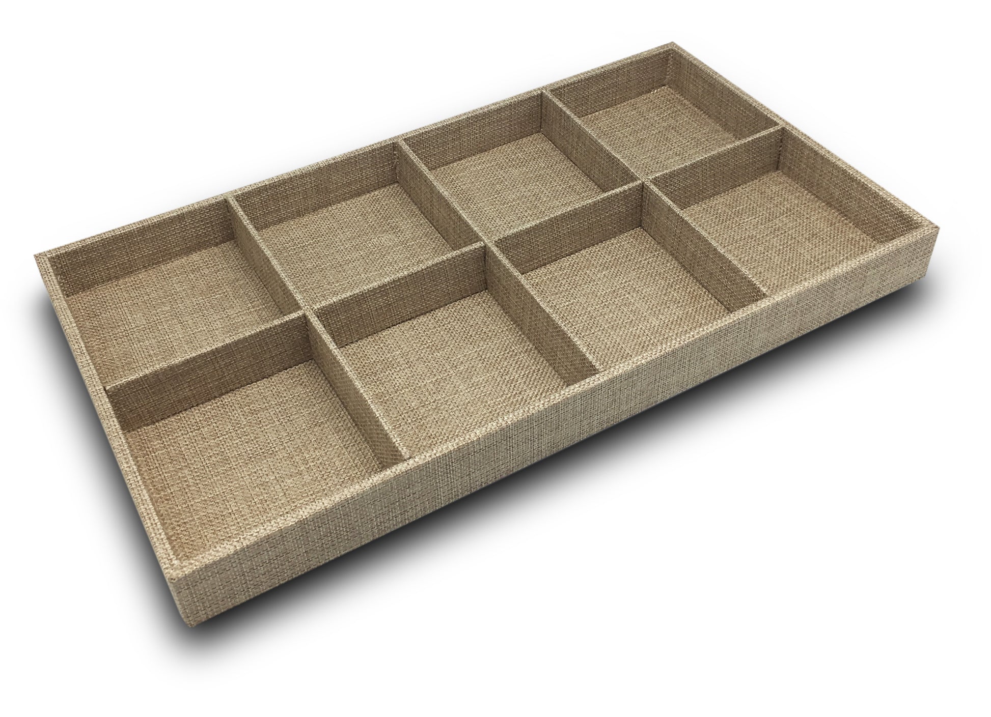 Deluxe Linen Burlap 8 Compartment Stackable Jewelry Display Tray