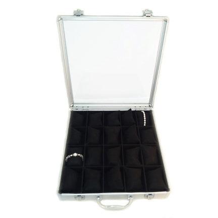 Aluminum Watch Case With Glass Top, Handle, And Locks
